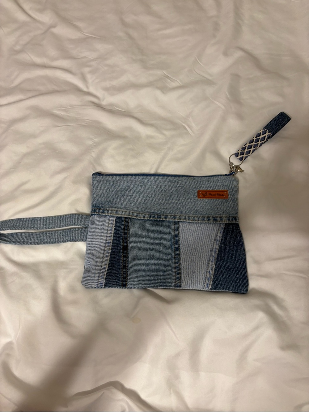 Handmade Upcycled Denim Patchwork Wristlet Clutch Bag
